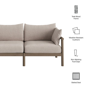 Modway Furniture Eleni Modway Solid Teak Outdoor Loveseat with Cushions for Coastal Patio Living Brown EEI-7654-WGR-PEB