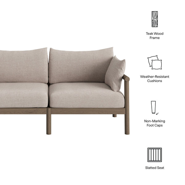 Modway Furniture Eleni Modway Solid Teak Outdoor Loveseat with Cushions for Coastal Patio Living Brown EEI-7654-WGR-PEB