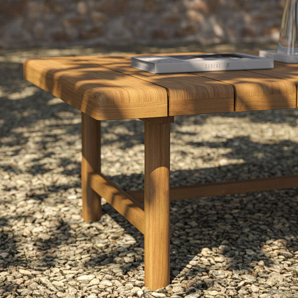 Modway Furniture Eleni Modway Solid Teak Outdoor Coffee Table with Slatted Top for Patio Decks Brown EEI-7655-NAT