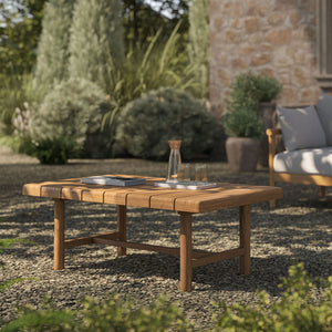 Modway Furniture Eleni Modway Solid Teak Outdoor Coffee Table with Slatted Top for Patio Decks Brown EEI-7655-NAT