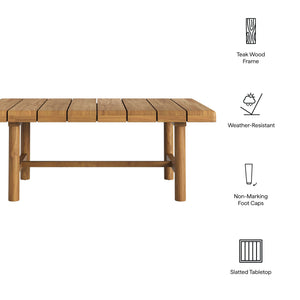 Modway Furniture Eleni Modway Solid Teak Outdoor Coffee Table with Slatted Top for Patio Decks Brown EEI-7655-NAT
