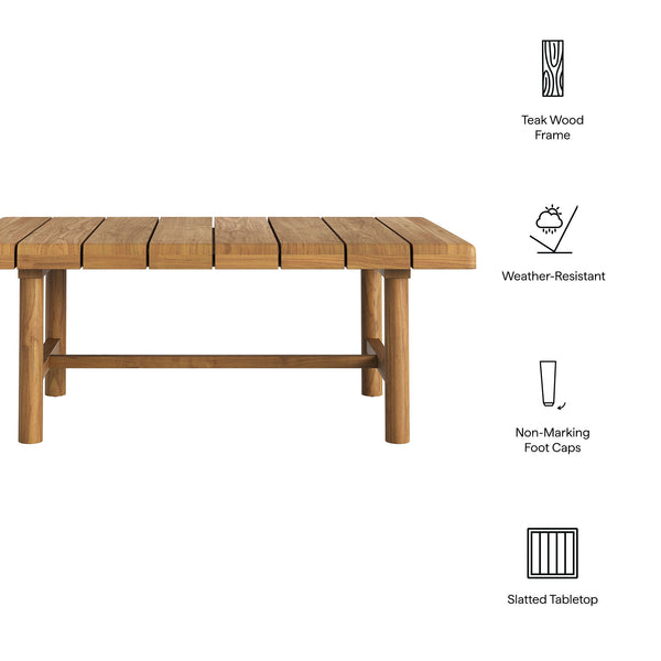 Modway Furniture Eleni Modway Solid Teak Outdoor Coffee Table with Slatted Top for Patio Decks Brown EEI-7655-NAT