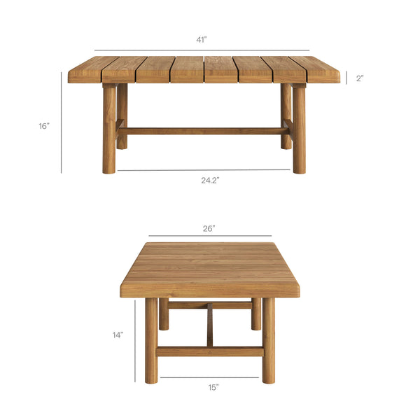 Modway Furniture Eleni Modway Solid Teak Outdoor Coffee Table with Slatted Top for Patio Decks Brown EEI-7655-NAT