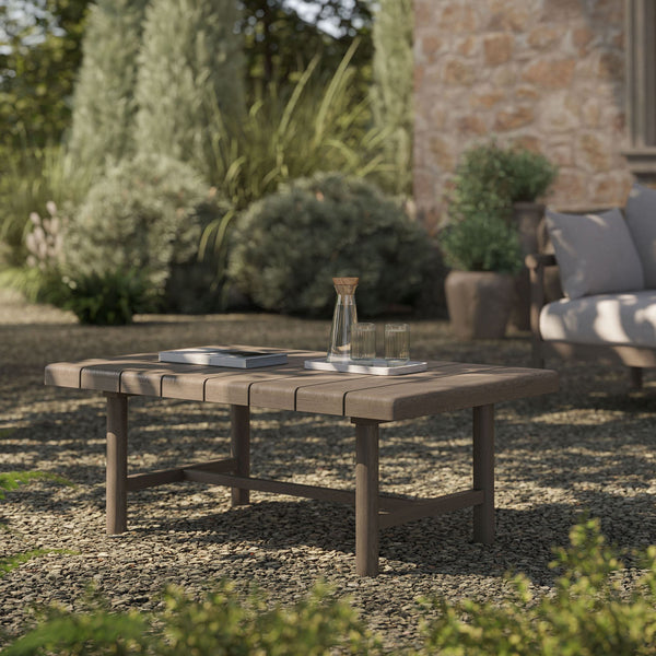 Modway Furniture Eleni Modway Solid Teak Outdoor Coffee Table with Slatted Top for Patio Decks Gray EEI-7655-WGR