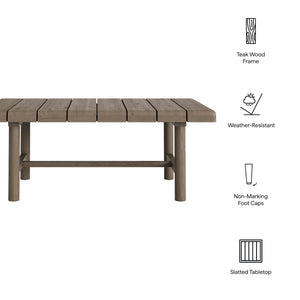 Modway Furniture Eleni Modway Solid Teak Outdoor Coffee Table with Slatted Top for Patio Decks Gray EEI-7655-WGR