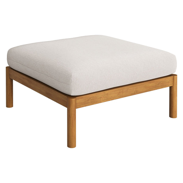 Modway Furniture Eleni Solid Teak Outdoor Armchair and Ottoman Set with Slatted Coastal Design White EEI-7658-NAT-SAI