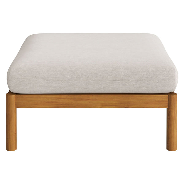Modway Furniture Eleni Solid Teak Outdoor Loveseat and Ottoman Set with Cushions for Patio Decks White EEI-7662-NAT-SAI