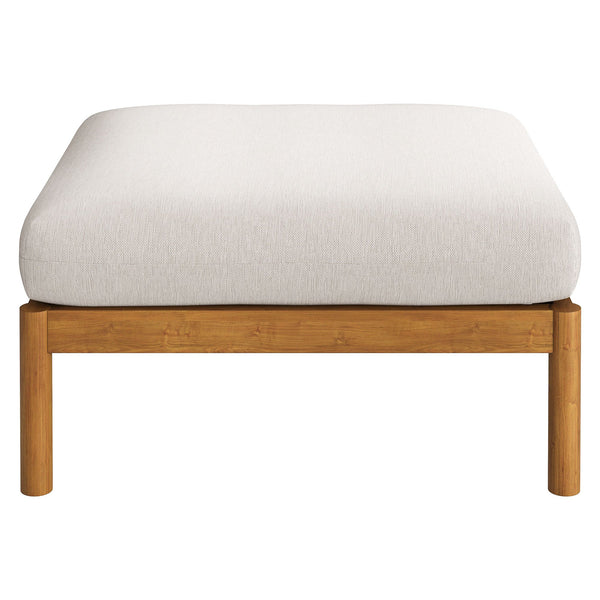 Modway Furniture Eleni Solid Teak Outdoor Square Ottoman Slatted Seat Natural Grain Patio Footrest White EEI-7656-NAT-SAI