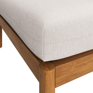 Modway Furniture Eleni Solid Teak Outdoor Square Ottoman Slatted Seat Natural Grain Patio Footrest White EEI-7656-NAT-SAI