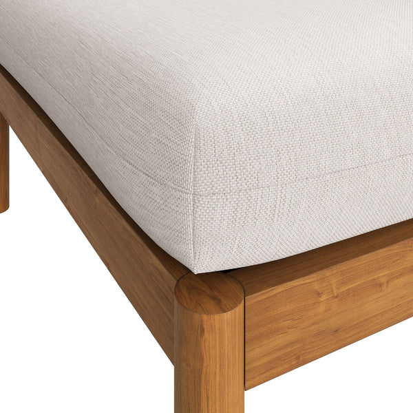 Modway Furniture Eleni Solid Teak Outdoor Square Ottoman Slatted Seat Natural Grain Patio Footrest White EEI-7656-NAT-SAI
