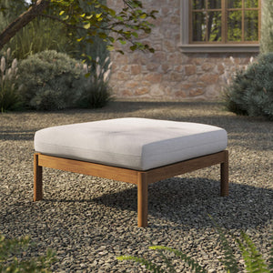 Modway Furniture Eleni Solid Teak Outdoor Square Ottoman Slatted Seat Natural Grain Patio Footrest White EEI-7656-NAT-SAI