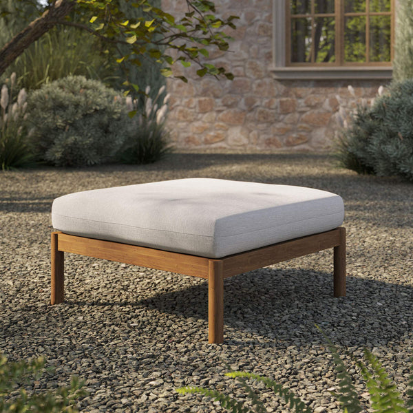 Modway Furniture Eleni Solid Teak Outdoor Square Ottoman Slatted Seat Natural Grain Patio Footrest White EEI-7656-NAT-SAI
