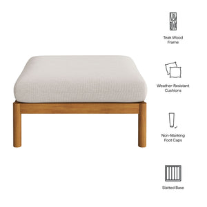 Modway Furniture Eleni Solid Teak Outdoor Square Ottoman Slatted Seat Natural Grain Patio Footrest White EEI-7656-NAT-SAI