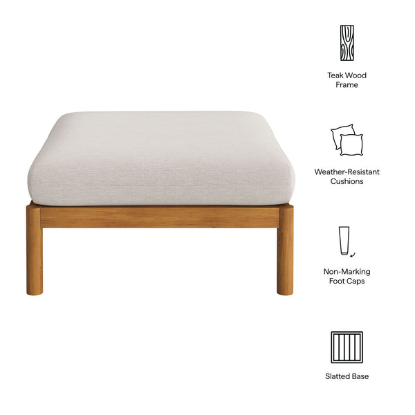 Modway Furniture Eleni Solid Teak Outdoor Square Ottoman Slatted Seat Natural Grain Patio Footrest White EEI-7656-NAT-SAI