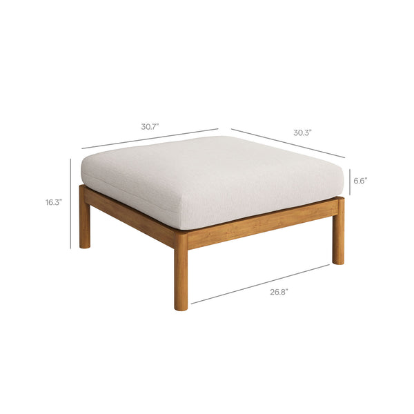 Modway Furniture Eleni Solid Teak Outdoor Square Ottoman Slatted Seat Natural Grain Patio Footrest White EEI-7656-NAT-SAI