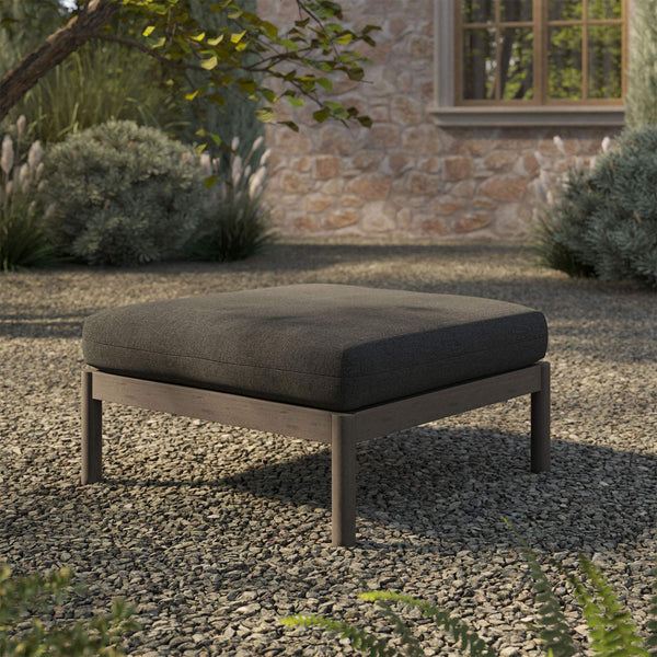 Modway Furniture Eleni Solid Teak Outdoor Square Ottoman Slatted Seat Natural Grain Patio Footrest Gray EEI-7656-WGR-FLI