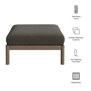 Modway Furniture Eleni Solid Teak Outdoor Square Ottoman Slatted Seat Natural Grain Patio Footrest Gray EEI-7656-WGR-FLI