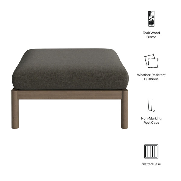 Modway Furniture Eleni Solid Teak Outdoor Square Ottoman Slatted Seat Natural Grain Patio Footrest Gray EEI-7656-WGR-FLI