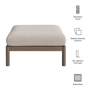 Modway Furniture Eleni Solid Teak Outdoor Square Ottoman Slatted Seat Natural Grain Patio Footrest Brown EEI-7656-WGR-PEB
