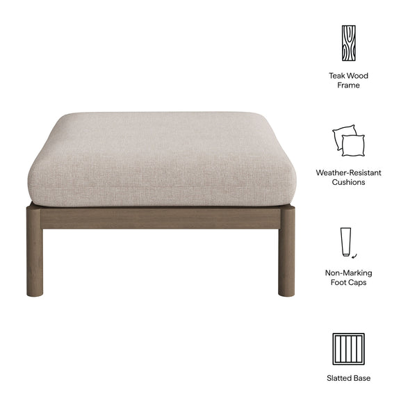 Modway Furniture Eleni Solid Teak Outdoor Square Ottoman Slatted Seat Natural Grain Patio Footrest Brown EEI-7656-WGR-PEB
