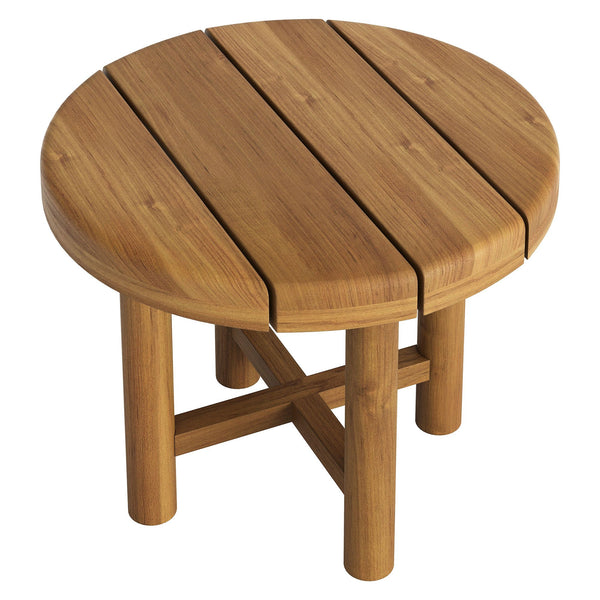 Modway Furniture Eleni Solid Teak Outdoor Round Side Table with Slatted Top for Patio Lounge Brown EEI-7657-NAT