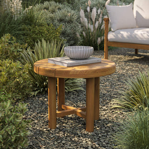 Modway Furniture Eleni Solid Teak Outdoor Round Side Table with Slatted Top for Patio Lounge Brown EEI-7657-NAT
