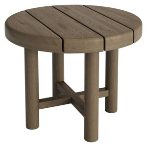 Modway Furniture Eleni Solid Teak Outdoor Round Side Table with Slatted Top for Patio Lounge Gray EEI-7657-WGR