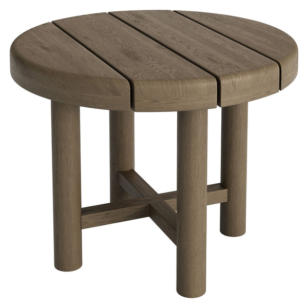 Modway Furniture Eleni Solid Teak Outdoor Round Side Table with Slatted Top for Patio Lounge Gray EEI-7657-WGR
