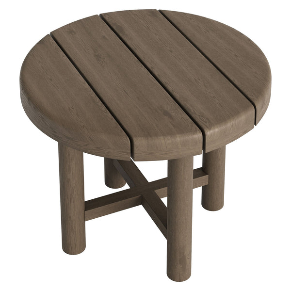 Modway Furniture Eleni Solid Teak Outdoor Round Side Table with Slatted Top for Patio Lounge Gray EEI-7657-WGR