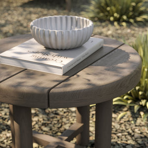 Modway Furniture Eleni Solid Teak Outdoor Round Side Table with Slatted Top for Patio Lounge Gray EEI-7657-WGR