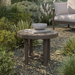 Modway Furniture Eleni Solid Teak Outdoor Round Side Table with Slatted Top for Patio Lounge Gray EEI-7657-WGR