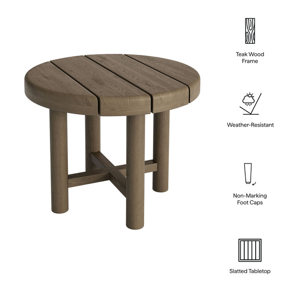 Modway Furniture Eleni Solid Teak Outdoor Round Side Table with Slatted Top for Patio Lounge Gray EEI-7657-WGR