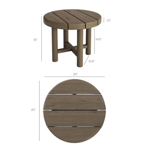 Modway Furniture Eleni Solid Teak Outdoor Round Side Table with Slatted Top for Patio Lounge Gray EEI-7657-WGR