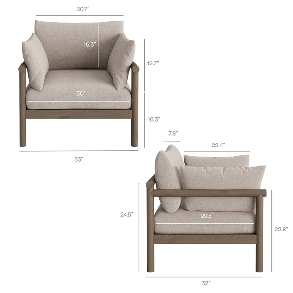 Modway Furniture Eleni Solid Teak Outdoor Armchair and Ottoman Set with Slatted Coastal Design Brown EEI-7658-WGR-PEB