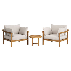 Modway Furniture Eleni Modway Solid Teak Outdoor Lounge Set with Cushions for Patio or Deck White EEI-7659-NAT-SAI