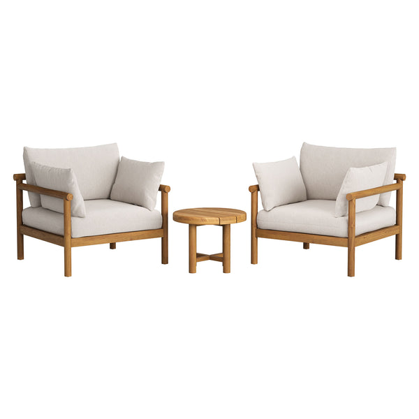 Modway Furniture Eleni Modway Solid Teak Outdoor Lounge Set with Cushions for Patio or Deck White EEI-7659-NAT-SAI