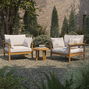 Modway Furniture Eleni Modway Solid Teak Outdoor Lounge Set with Cushions for Patio or Deck White EEI-7659-NAT-SAI