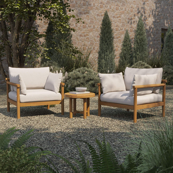 Modway Furniture Eleni Modway Solid Teak Outdoor Lounge Set with Cushions for Patio or Deck White EEI-7659-NAT-SAI