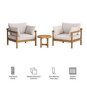 Modway Furniture Eleni Modway Solid Teak Outdoor Lounge Set with Cushions for Patio or Deck White EEI-7659-NAT-SAI