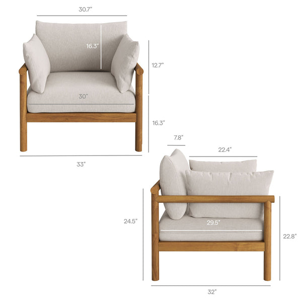 Modway Furniture Eleni Modway Solid Teak Outdoor Lounge Set with Cushions for Patio or Deck White EEI-7659-NAT-SAI