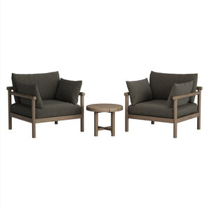 Modway Furniture Eleni Modway Solid Teak Outdoor Lounge Set with Cushions for Patio or Deck Gray EEI-7659-WGR-FLI