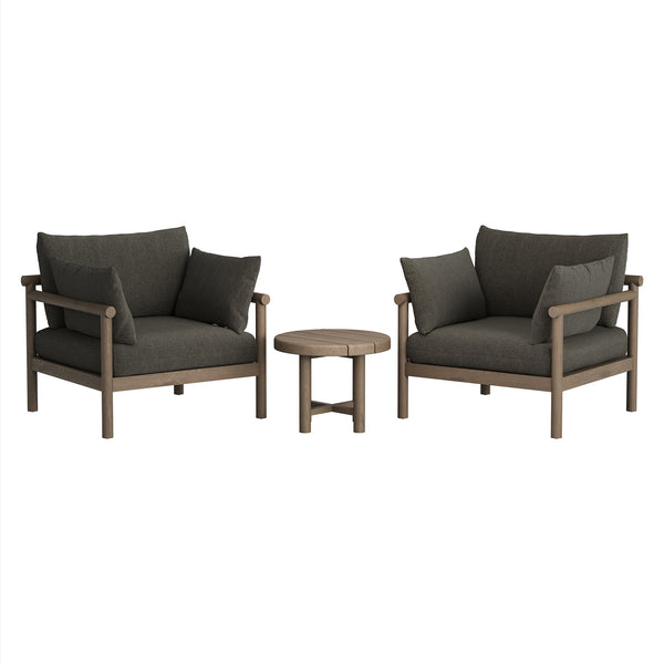 Modway Furniture Eleni Modway Solid Teak Outdoor Lounge Set with Cushions for Patio or Deck Gray EEI-7659-WGR-FLI