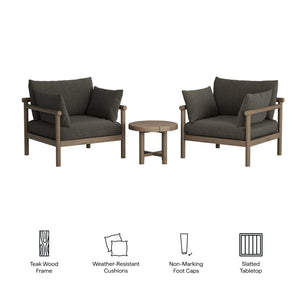 Modway Furniture Eleni Modway Solid Teak Outdoor Lounge Set with Cushions for Patio or Deck Gray EEI-7659-WGR-FLI