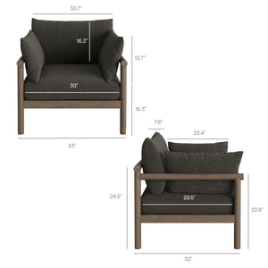 Modway Furniture Eleni Modway Solid Teak Outdoor Lounge Set with Cushions for Patio or Deck Gray EEI-7659-WGR-FLI