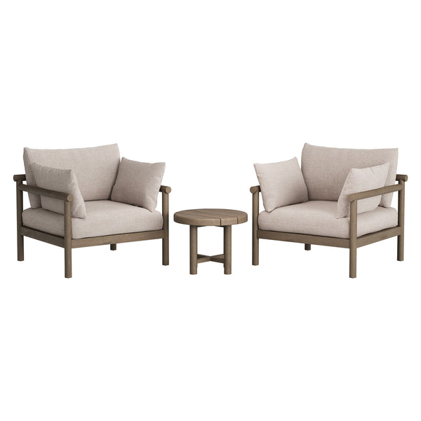 Modway Furniture Eleni Modway Solid Teak Outdoor Lounge Set with Cushions for Patio or Deck Brown EEI-7659-WGR-PEB