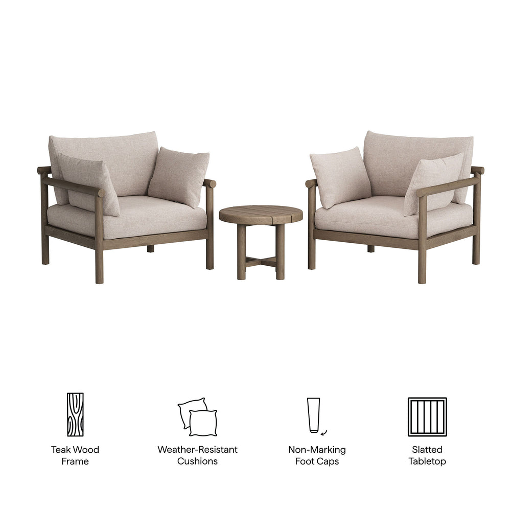 Modway Furniture Eleni Modway Solid Teak Outdoor Lounge Set with Cushions for Patio or Deck Brown EEI-7659-WGR-PEB