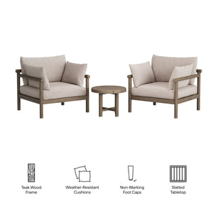 Modway Furniture Eleni Modway Solid Teak Outdoor Lounge Set with Cushions for Patio or Deck Brown EEI-7659-WGR-PEB
