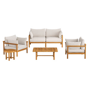 Modway Furniture Eleni Modway Solid Teak Outdoor Patio Set with Loveseat Armchairs and Coffee Table White EEI-7660-NAT-SAI