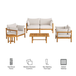 Modway Furniture Eleni Modway Solid Teak Outdoor Patio Set with Loveseat Armchairs and Coffee Table White EEI-7660-NAT-SAI