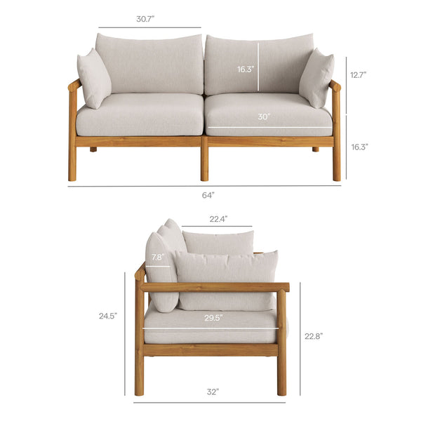 Modway Furniture Eleni Modway Solid Teak Outdoor Patio Set with Loveseat Armchairs and Coffee Table White EEI-7660-NAT-SAI